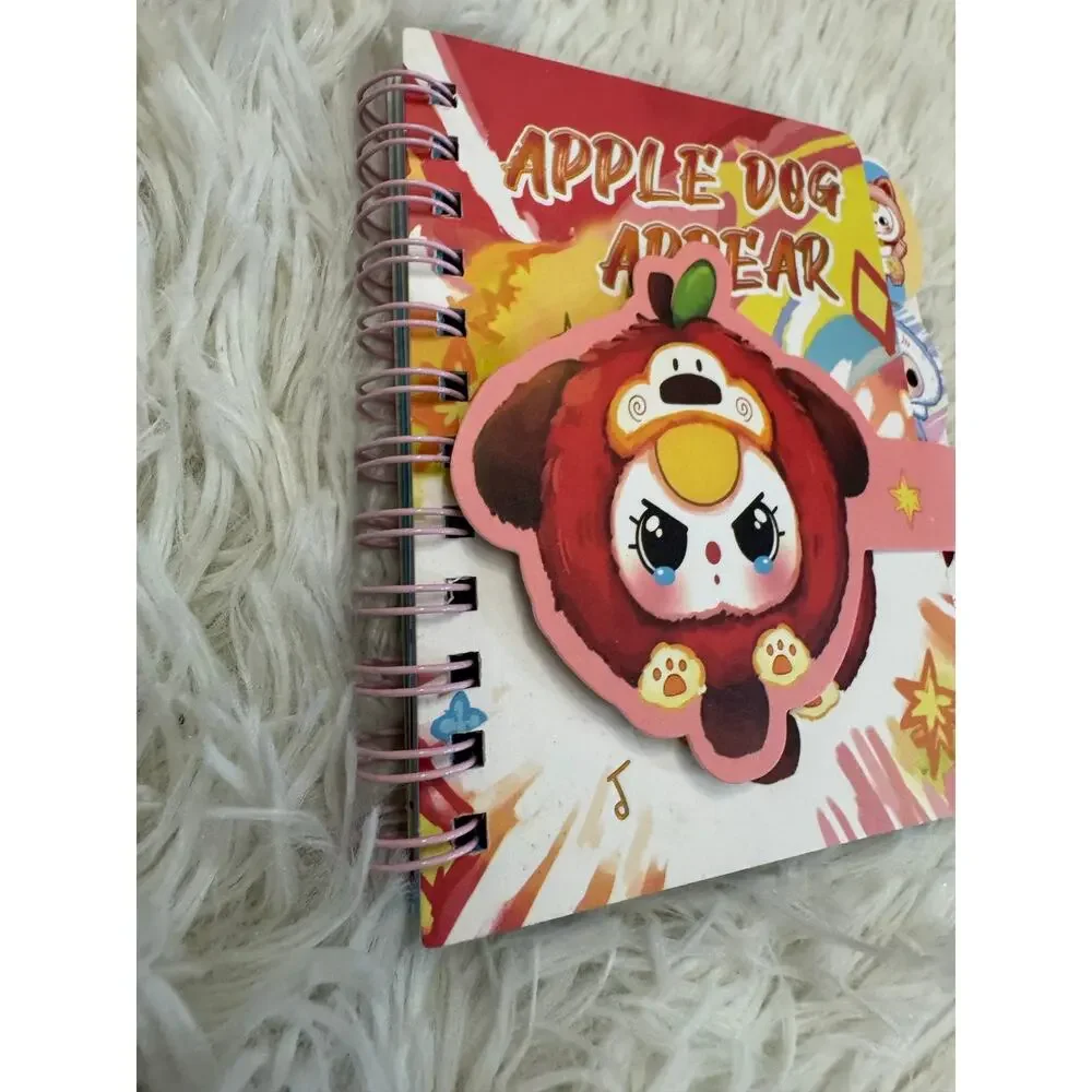 Baby Three Apple Dog A6 size spiral notebook snap closure 4 cute dividers
